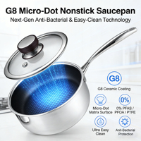 Panci Susu KFCC G8 Lapisan Keramik Tri-Ply Stainless Steel Honeycomb dengan Tutup, Kompatibel Induksi untuk Memasak