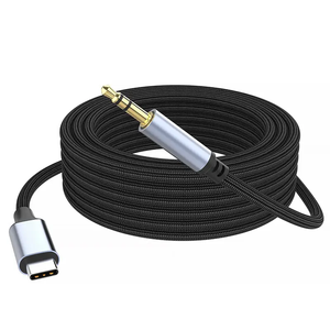 Кабель USB-C - 3.5 мм AUX (штекер-штекер) Hi-Fi аудиокабель для подключения автомобильной стереосистемы и колонок, в оплетке из нейлона, длина 1 м, с алюминиевыми коннекторами - Product Image 1