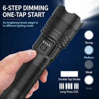 Lampe torche LED blanche ultra-lumineuse haute puissance, étanche, pour le camping, les activités de plein air, les situations d'urgence, 2000 lumens, zoom, portable