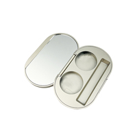 Boîtier vide de luxe ovale argenté à 2 compartiments pour correcteur, fard à paupières, blush, avec pinceau, emballage cosmétique recyclable et écologique
