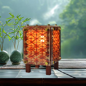 Bamboo Woven Acrylic Table Lamp E27 LED Switch Control Modern Minimalist Chinese Style Desk Lamp For Home Hotel Tea Room - Product Image 2