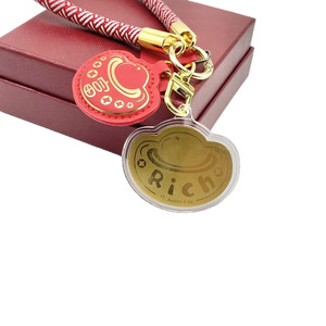 Zhou Family Fortune Gold Ingot Red Leather Cord <b>Keychain</b> Pendant Business Gift Portable Cartoon Design - Product Image 5