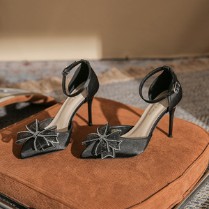 Zapatos de Tacón Alto para Mujer, Estilo Coreano 9777-7, Punta Abierta, Tacón de Aguja, Lazo de Satén, Correa en el Tobillo - Product Image 2