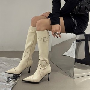Botas Vaqueras Occidentales para Mujer, Otoño 2026, Estilo Europeo Americano, Punta Puntiaguda, Tachonadas, Tacón Alto, Botas de Moda hasta la Rodilla - Product Image 1