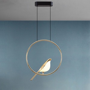 Lustre suspendu moderne minimaliste de style nordique avec motif d'oiseau, créatif, pour salle à manger, chambre, salon, finition dorée LED - Product Image 2