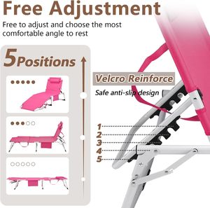 Chaise longue <span class=keywords><strong>de</strong></span> jardin 3-en-1 robuste en tissu moderne avec trou pour le visage, inclinable en 5 positions, pliable et portable, pour se prélasser à plat en extérieur - Product Image 3