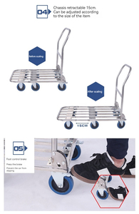 Kereta lipat 6 roda baja tahan karat, kereta tangan troli tempat tidur datar besar untuk bergerak dengan rem - Product Image 3