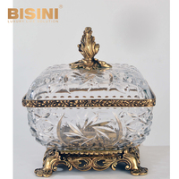 Pot à bonbons en cristal italien avec cube en laiton, décoration d'intérieur, laiton classique avec décoration en cristal, pot à bonbons