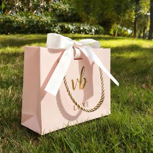 Sac fourre-tout en carton ivoire haut de gamme, rose tendance, fait main, sac en papier de qualité supérieure avec impression en gravure, sac cadeau épais pour magasin de vêtements - Product Image 2