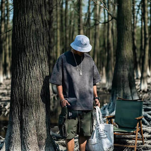 थोक कस्टम यूरोप हम 230 जी भारी धुले हुए कपास की सांस लेने योग्य रागलान पुरुषों की जोकर खाली ठोस रंग ढीली टी-शर्ट - Product Image 2