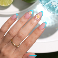 BTArtbox doux Gel XCOAT 3D Floral presse sur les ongles en gros court amande fait à la main bleu français pointe faux ongles