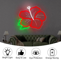 Enseigne néon Hibiscus, lumière LED en forme de fleur d'hibiscus, décoration florale hawaïenne |   Mur de fleurs tropicales à intensité variable alimenté par USB