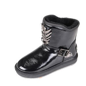 Bottes d'hiver en fourrure de neige <span class=keywords><strong>pour</strong></span> femmes doublées de laine en cuir de vachette noir imperméable et durable bon marché - Product Image 5