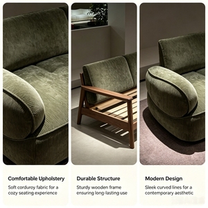 Ensemble de canapés modulaires en tissu vert olive, revêtement imperméable et écologique pour salon moderne - Product Image 4