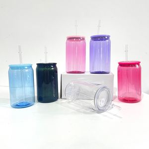 Vaso Transparente de Plástico de 16 oz en Color Jelly con Tapas de PP de Colores, Envolturas de Vinilo UV DTF para Café Helado, Refrescos y Bebidas - Product Image 4