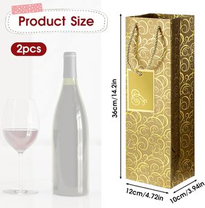 Sacs cadeaux <span class=keywords><strong>de</strong></span> luxe pour bouteilles <span class=keywords><strong>de</strong></span> vin en or et argent, sacs à liqueur avec impression dorée, sacs à vins avec impression dorée et étiquette pour message, grand format - Product Image 2