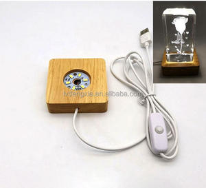 Base de Madera Cuadrada con Luz LED, Base de Luz LED de Madera Natural con USB para Luz Nocturna, Soporte de Resina de Cristal - Product Image 2