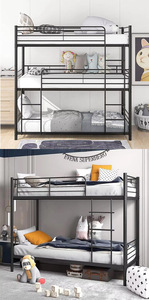 Nueva Tendencia: Cama Triple con Estructura de Acero, Cortina y Barandilla, Ideal para Hostales Juveniles, Familias, Hoteles, Muebles Modulares Tipo Cápsula - Product Image 2