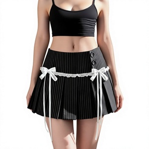Falda plisada a rayas con lazo decorativo, nueva, de cintura natural, ecológica, estilo Y2K, versátil, mini falda skater, venta al por mayor. - Product Image 6