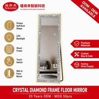 Miroir de maquillage sur pied éclairé Fullkenlight, grand miroir de luxe à LED pour le corps entier avec cadre en cristal scintillant