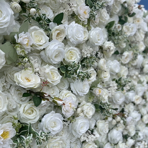 Décoration de mariage de luxe, fabrication artisanale, <span class=keywords><strong>vente</strong></span> en gros, panneau de fleurs en feuilles de rose blanche 3D 5D, toile de fond, fleurs artificielles en <span class=keywords><strong>soie</strong></span>, mur de fleurs à vendre - Product Image 2
