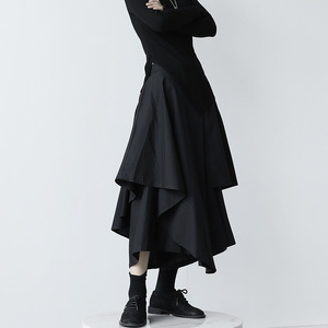 Culottes Anchos Irregulares para Mujer, Cintura Alta, Corte Holgado, Diseño con Volantes, Color Negro, Estilo Verano-Otoño - Product Image 3