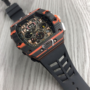 High-end men's mechanical <b>watch</b>, carbon fiber tonneau-shaped flyback chronograph automatic <b>watch</b>. - Product Image 4
