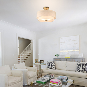 Đèn thả trần hiện đại, đèn treo tường bán âm, chụp đèn vải hai lớp trong nhà, chất liệu đồng thau, dành cho phòng khách gia đình - Product Image 5