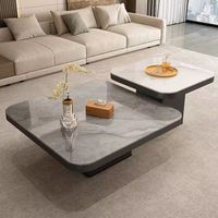 Table basse multifonctionnelle de style italien haut de gamme pour salon, surface en pierre carrée, design minimaliste de luxe léger, cadre en métal