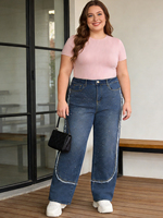 Jean baggy taille haute style vintage pour femme, respirant, avec franges, coupe ample, couleur bleue importée (tailles 28-36)