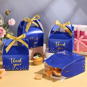 Boîtes cadeaux en papier avec ruban et poignées, impression dorée, pour remise de diplôme, baby shower, fête de fin d'année (bleu royal) - Product Image 1
