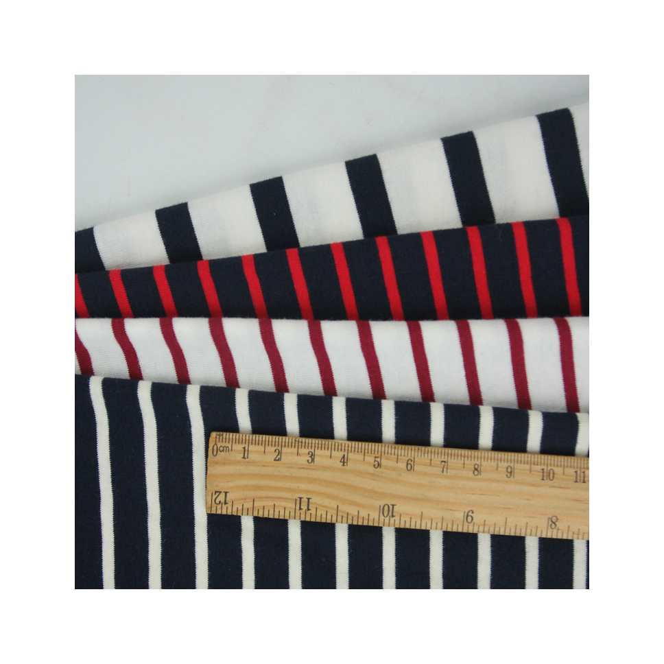 Вискозная эластичная пряжа, крашеные цвета, полосатая трикотажная одинарная трикотажная ткань для футболок