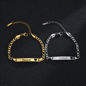 Braccialetto Personalizzabile in Acciaio Inossidabile con Ciondolo a Cuore, Nome Inciso in <span class=keywords><strong>Oro</strong></span>, Regalo Personalizzato per Uomini, Ragazzi e Ragazze - Product Image 1