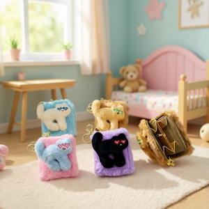 กระเป๋าใส่เหรียญรูปแมวน่ารัก ขนาด 12x10 ซม. ทำจากขนสัตว์เทียม พร้อมพวงกุญแจ สำหรับสาวๆ ของตกแต่งแฟชั่น - Product Image 3