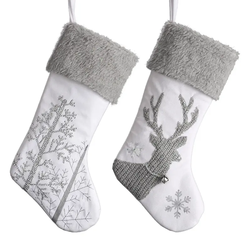EG Personalized Christmas Knit white snowflake stocking decorative Christmas tree hanging socks