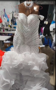 Vestido de Novia Africano 2026, Vestido de Sirena de Organza con Cuentas de Cristal y Volantes en Cascada para <span class=keywords><strong>Ceremonia</strong></span> Aso Ebi - Product Image 4