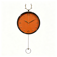 Jam Dinding Pendulum Tanduk Rusa Modern Mewah Tanpa Suara untuk Dekorasi Rumah, Pintu Masuk, Ruang Makan