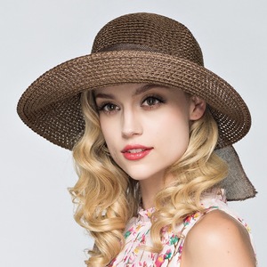 Chapeau de soleil en paille violet avec nœud, large bord respirant, chapeau d'été pour femme - Product Image 3
