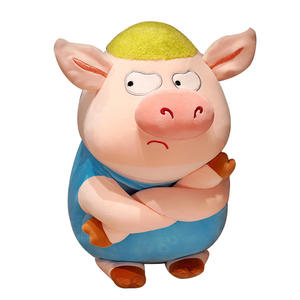 Mignonne poupée en peluche de cochon en colère aux cheveux verts avec des caractéristiques de cochon drôles PP coton rempli d'anniversaire et d'utilisation promotionnelle - Product Image 1