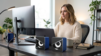 Paire de haut-parleurs de jeu LED RGB à design Demon Eye 2.0 canaux - Audio de jeu compact pour PC de bureau pour les joueurs en gros