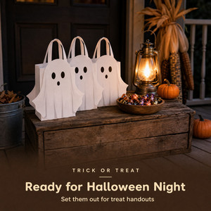 Bolsa de Lona Cuadrada con Diseño de Fantasma Blanco de <span class=keywords><strong>Halloween</strong></span> / Bolsa de Dulces para Niños - Precio de Fábrica, Nueva Llegada - Product Image 5