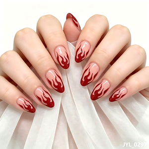Fabricant de <span class=keywords><strong>faux</strong></span> ongles Private Label Red Flame Nails, conception personnalisée, <span class=keywords><strong>faux</strong></span> ongles en amande, vente en gros, <span class=keywords><strong>faux</strong></span> ongles de luxe en vrac, usine de vente en gros - Product Image 1