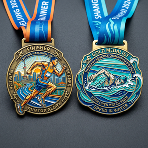Medaglia Sportiva Personalizzata di Alta Qualità in Lega di Zinco, Smaltata Colorata, Incisa in 3D, Lucida e Dorata - Product Image 1