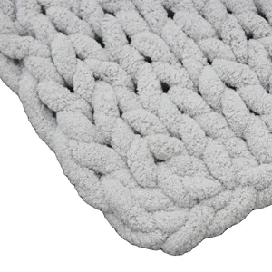 Customized Hand Made Super Soft Cable Knit Chenille Rope Knot Crochet Throw Blanket Handcrafted Warm Blanket Throw
