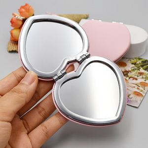 PU Leather Hot Selling Heart Round Double-sided 1X 2X Women's Beauty Portable Bag Makeup <b>Mirror</b> - Product Image 1