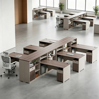 Ensemble poste de travail et chaises pour 6 personnes avec armoire de rangement verrouillable pour grande zone de travail en open space
