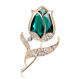 Nova Chegada Rhinestone Gold-Plated Cristal Flor Tulip Broche Liga Infantil Feito Festas De Casamento Noivado Acessório Pérola - Product Image 2