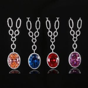 Collier pendentif classique anti-ternissement en cuivre écologique avec serti clos, zircone cubique rouge colorée taille ovale 15*20mm pour femme - Product Image 4