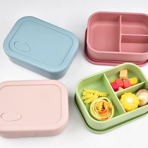 Boîte à lunch bento en silicone de qualité alimentaire sans BPA, 3 compartiments, compatible micro-ondes, avec trous de ventilation pour la conservation de la chaleur, étanche aux fuites - Product Image 2