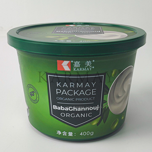 Emballage de pâtes en pot plastique rond de 500g avec couvercle pour houmous, harissa, muham, labneh, tzatziki, baba ghanoush, sauces orientales - Product Image 3